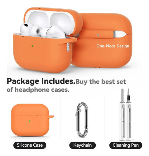 Funda De Silicona Para AirPods Pro 3 Con Kit Limpieza Naranja