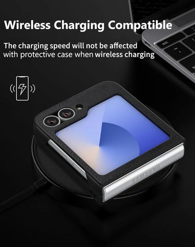 Funda De Cuero Vegano  Para Samsung Galaxy Z Flip 6/7 Fe Negro