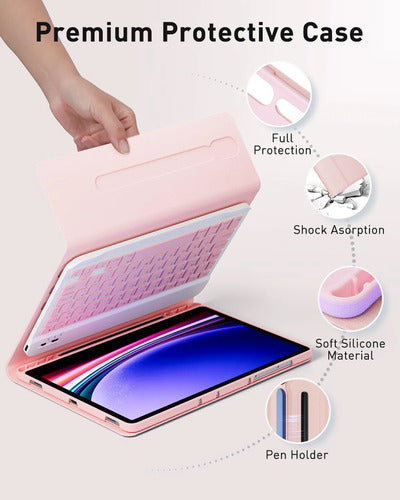Funda Con Teclado Para Samsung Galaxy Tab  S11 Ultra Rosa