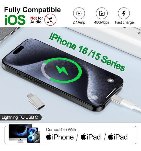 Adaptador Lightning A Usb C Para iPhone Y Samsung Plateado
