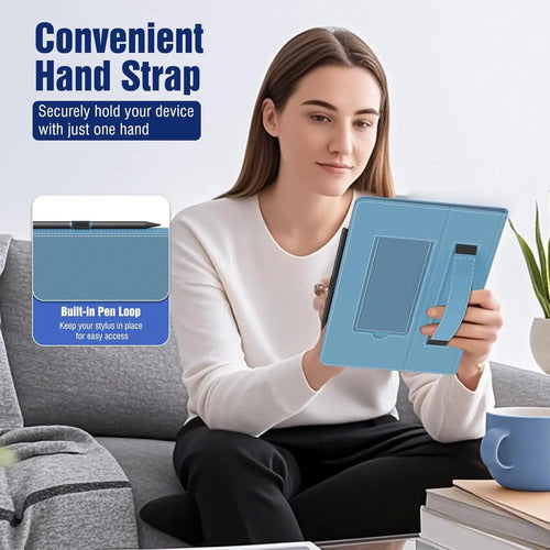 Funda Universal Para Tablet 10.1 Con Soporte Y Correa Azul