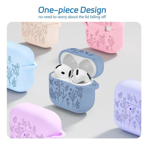 Funda Para AirPods 4, Silicona, Diseño Floral Azul