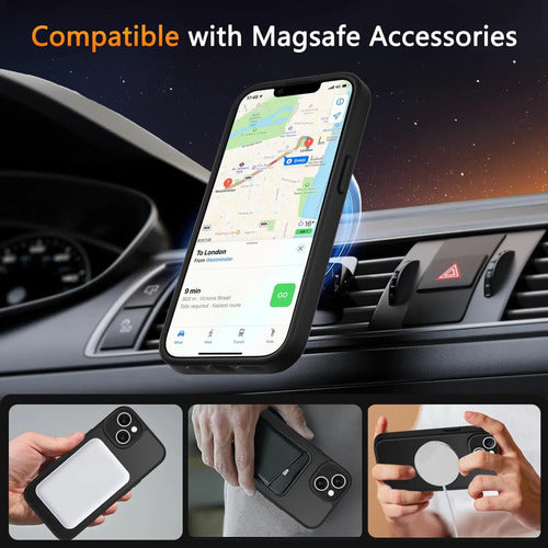 Funda Magnética Para iPhone 14/13 Con Protector Negro
