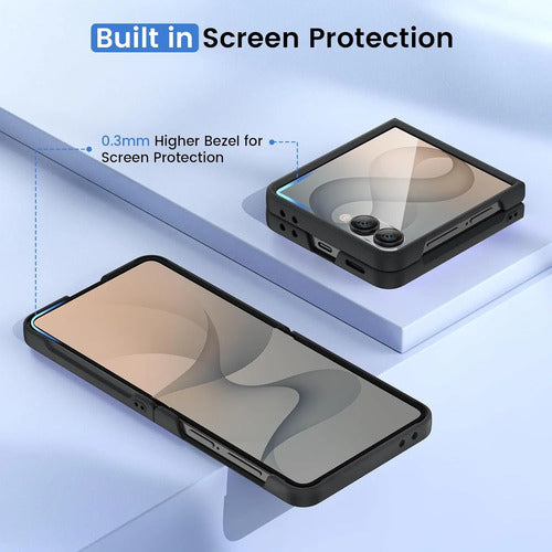 Funda Para Galaxy Z Flip 8 Con Protector De Pantalla Negro Liso