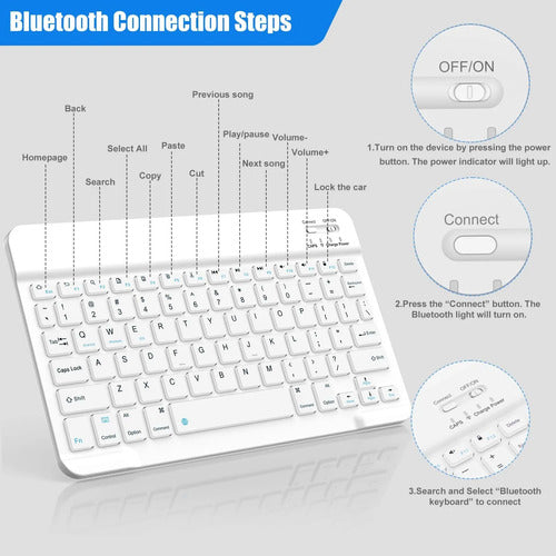 Teclado Bluetooth Inalambrico Para Tablets Blanco