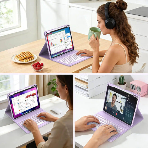 Funda Con Teclado Para iPad Air 11  Y Pro 11 M4 Lila