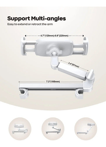 Soporte Universal Ajustable Para Tablet En Cabecera De Auto Blanco