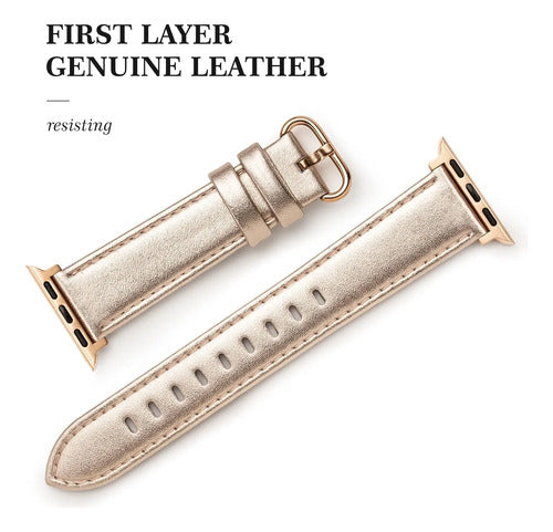 Correa De Cuero Elegante Para Apple Watch Dorado 3.8 Cm