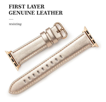 Correa De Cuero Elegante Para Apple Watch Dorado 3.8 Cm