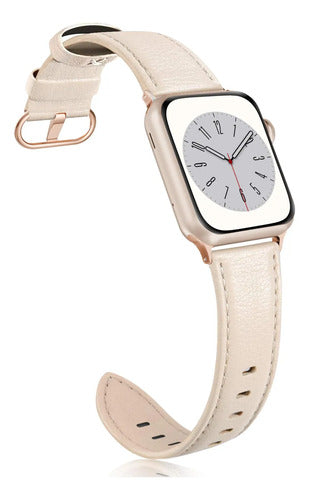 Correa De Cuero Elegante Para Apple Watch Beige 3.8 Cm