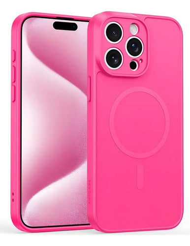 Funda Para iPhone 15 Pro Max: Funda Magnética Antigolpe Rosa Chicle