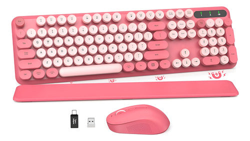 Combo De Teclado Y Mouse Inalámbricos - Rosa Chicle Rosa Chicle