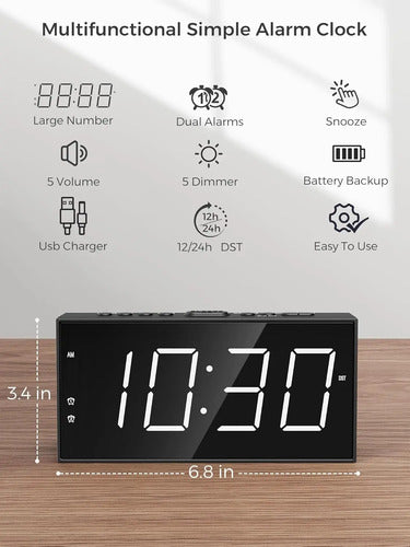 Reloj Despertador Digital Con 2 Alarmas Y Puerto Usb Blanco