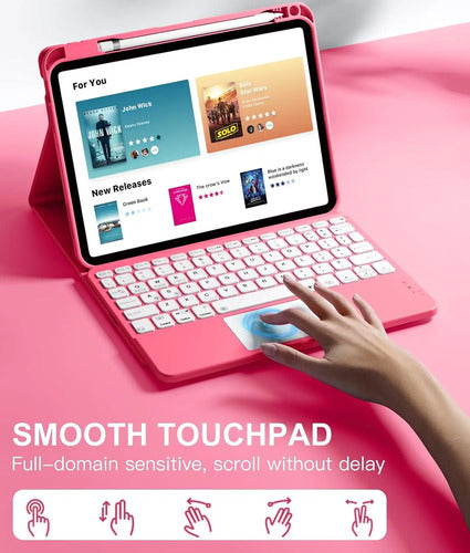 Funda Con Teclado Para iPad 11th/10th Gen, Retroiluminada Rosa