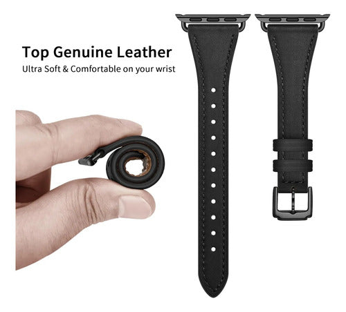 Correa De Cuero Slim Para Apple Watch Negro 3.2 Cm