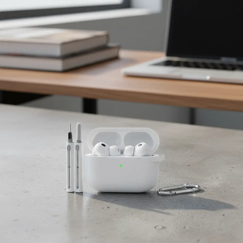 Funda De Silicona Para AirPods Pro 3 Con Kit Limpieza Blanco