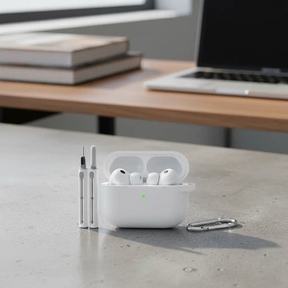 Funda De Silicona Para AirPods Pro 3 Con Kit Limpieza Blanco