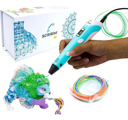 Lapiz Scrib3d Pen Con Pantalla 3 Colores De Filamento Azul