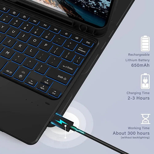 Funda Con Teclado Retroiluminado Para Lenovo Tab M10 Hd (... Negro