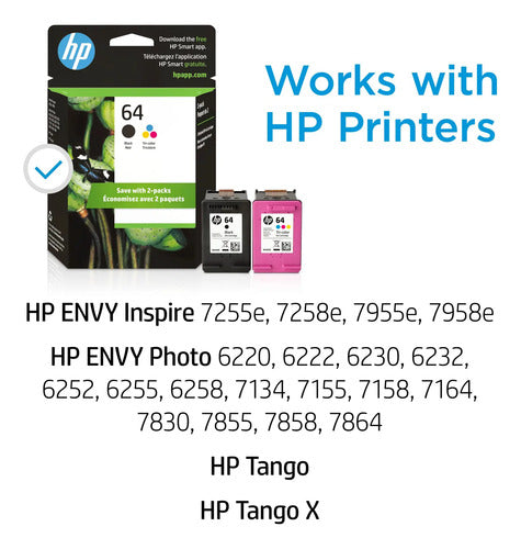 Pack Dúo Hp 64 Tinta Original, Negro Y Tricolor