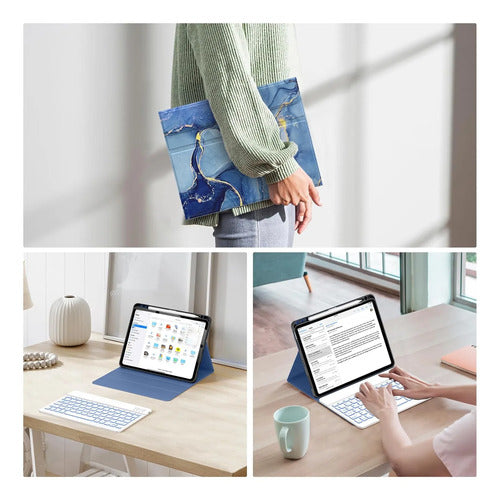 Funda Con Teclado Para iPad Air A-ocean Marble