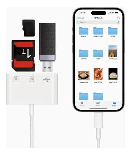 Lector De Tarjetas De Memoria Sd/tf 3 En 1 Para iPhone Blanco