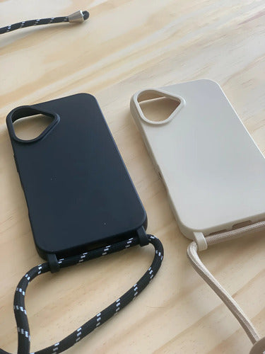 Carcasa Funda Para iPhone 16 Con Correa Beige