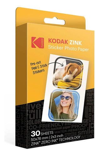 Papel Fotográfico Adhesivo Zink Kodak 2x3 (30 Hojas) Blanco