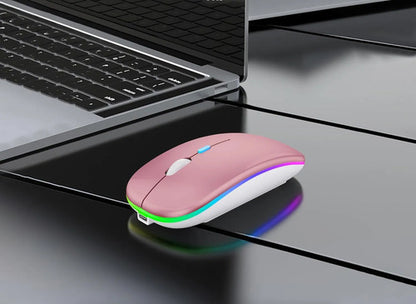 Mouse Inalámbrico Bluetooth Recargable Led Dual Mode Rosa