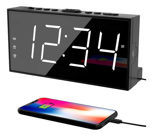 Reloj Despertador Digital Con 2 Alarmas Y Puerto Usb Blanco