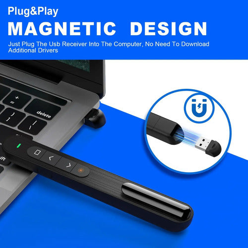 Clicker De Presentación Qui, Rf 2.4ghz, Usb Inalámbrico, ... Negro