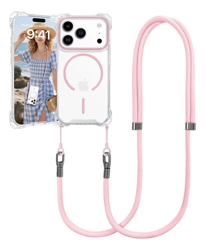 Funda Para iPhone 17 Pro Con Correa Ajustable Rosa