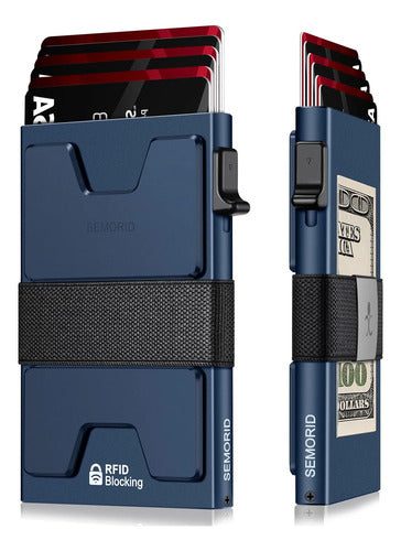 Cartera Semorid Minimalista Para Hombre Con Bloqueo Rfid Azul Marino