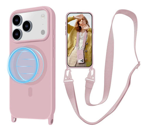 Funda Para iPhone 17 Pro Con Correa Ajustable Rosa