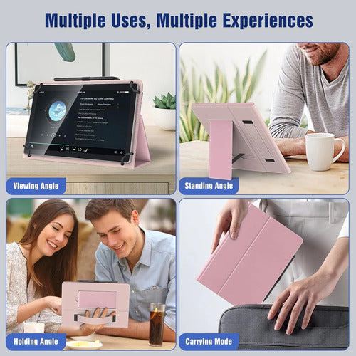Funda Universal Para Tablet 10.1 Con Soporte Y Correa Rosa Claro