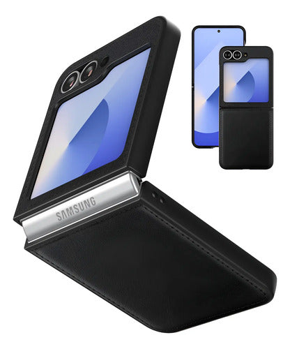 Funda De Cuero Vegano  Para Samsung Galaxy Z Flip 6/7 Fe Negro
