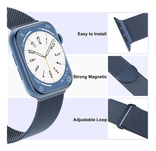 Pack 3 Correas Metálicas Malla Para Apple Watch 38-49mm Verde Oscuro 3.8 Cm