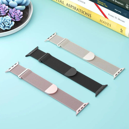 Pack 3 Correas Metálicas Malla Para Apple Watch 38-49mm Rosa Chicle | Negro | Plateado 3.8 Cm