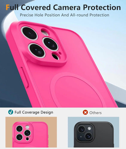 Funda Para iPhone 15 Pro Max: Funda Magnética Antigolpe Rosa Chicle