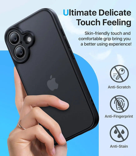 Funda Protectora Para iPhone 16, Antigolpes Negro