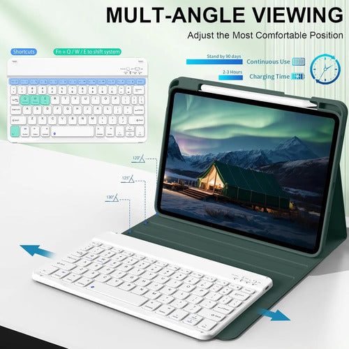 Funda Con Teclado Para iPad (a16) 11th/10th Gen (11/10.9) Verde Oscuro
