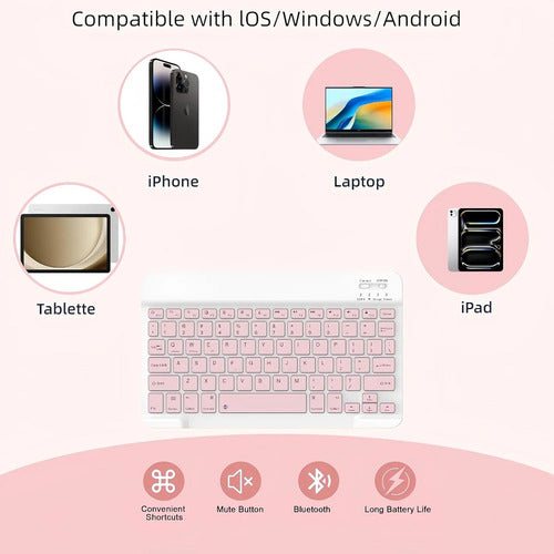 Funda Con Teclado Para Samsung Galaxy Tab S10 Lite & S10 Rosa