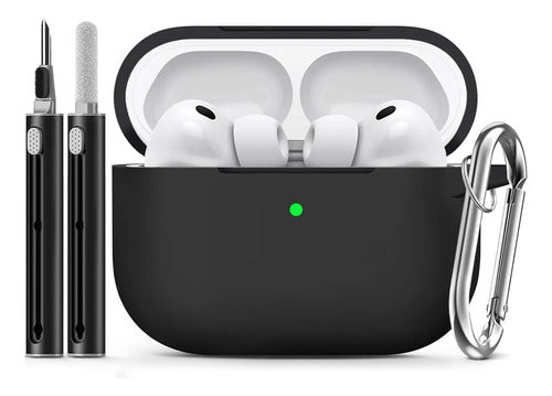 Funda De Silicona Para AirPods Pro 3 Con Kit Limpieza Negro