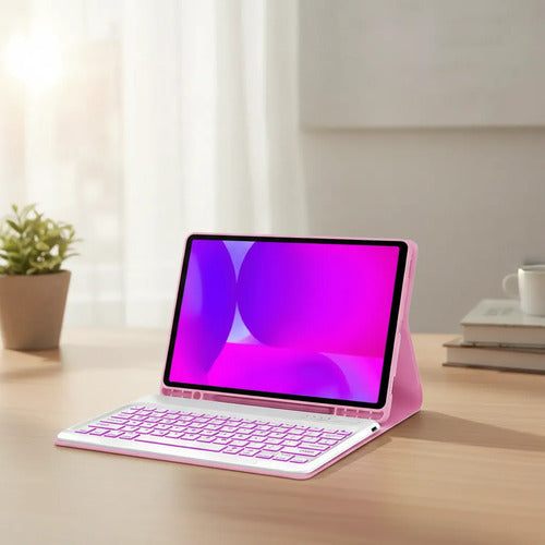 Funda Con Teclado Para Samsung Galaxy Tab S10 Fe (10,9 PuLG) Rosa