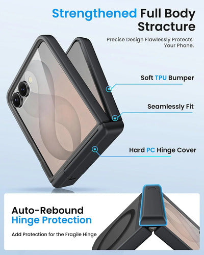Funda Con Soporte Para Samsung Galaxy Z Flip 8 Negro Translúcido