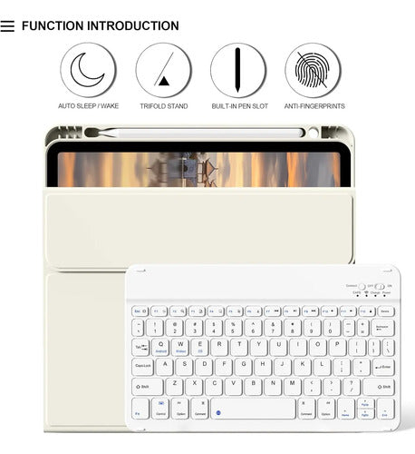 Funda Para iPad Air 7/6/5/4 Gen 2025/2024 Con Teclado Crema