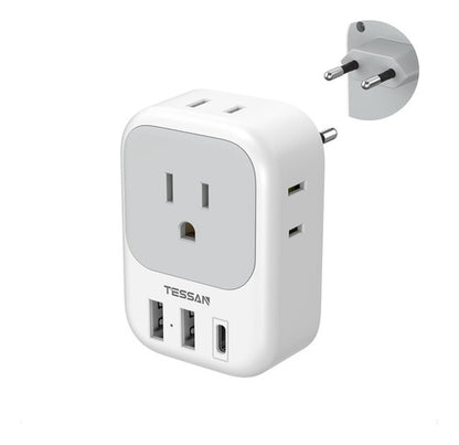Adaptador De Viaje Europeo Usb C, Tessan Con 4 Enchufes
