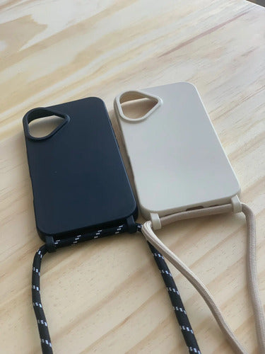 Carcasa Funda Para iPhone 16 Con Correa Beige
