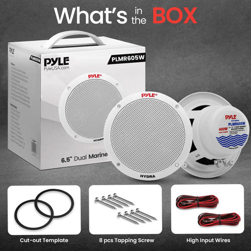 Pyle 6.5'' Altavoces Marinos Potentes E Impermeables De 400w Blanco
