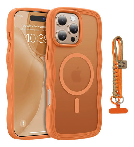 Funda Para iPhone 16 Pro Con Correa Naranja Lisa